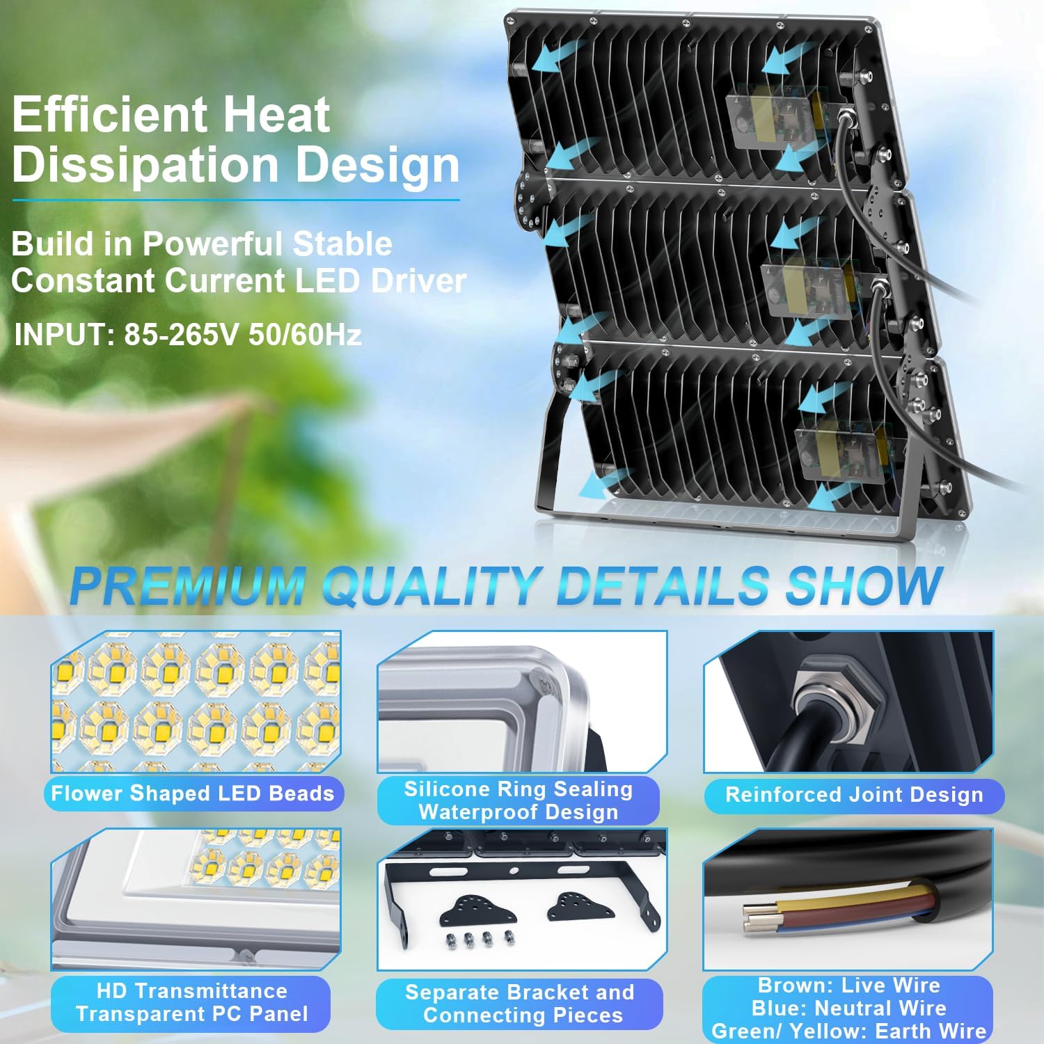 TASINUO 100W 2-Piece Outdoor LED Floodlight 10000LM IP67 Waterproof