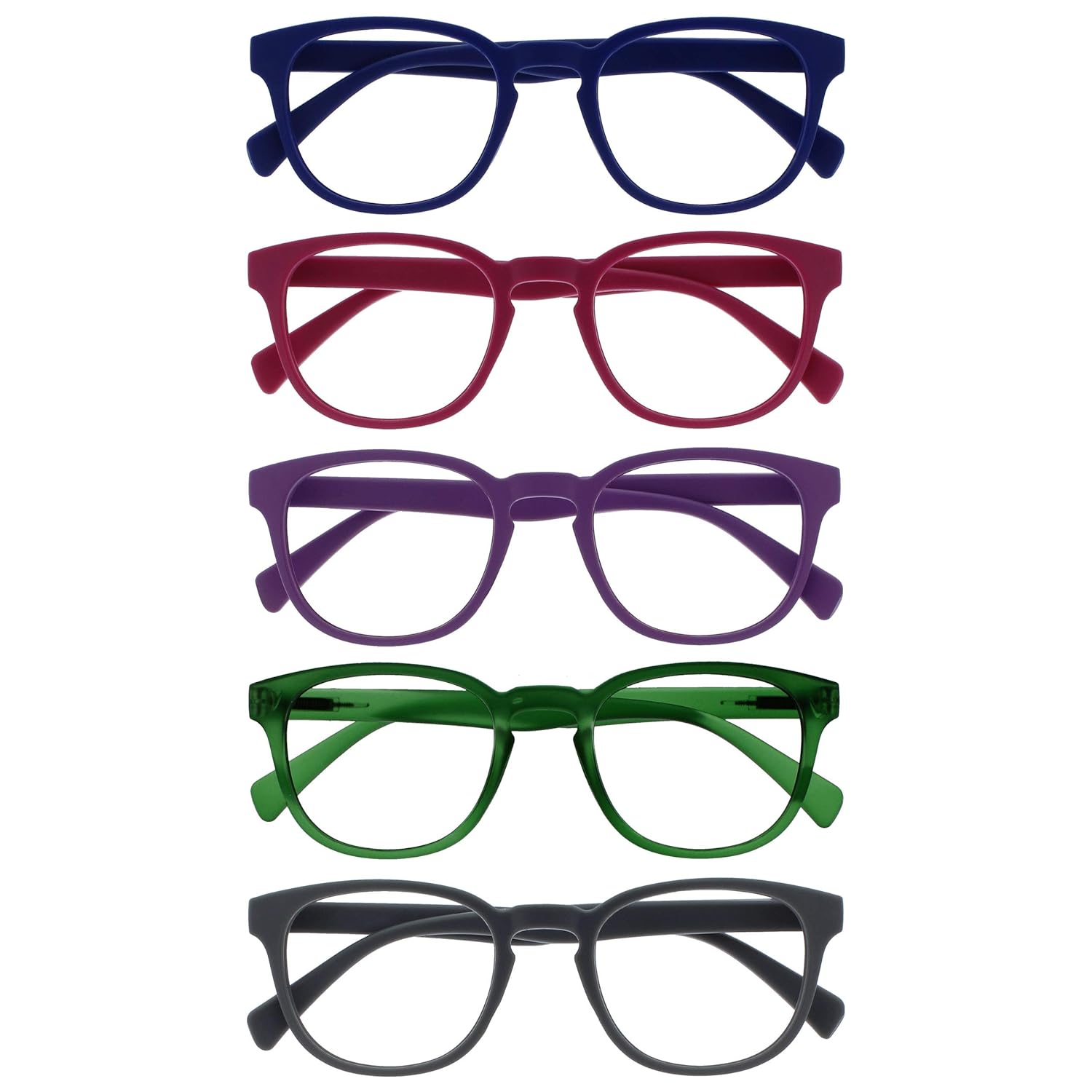 OPULIZE Pop 5 Pack Round Reading Glasses Multi-Color Spring Hinges