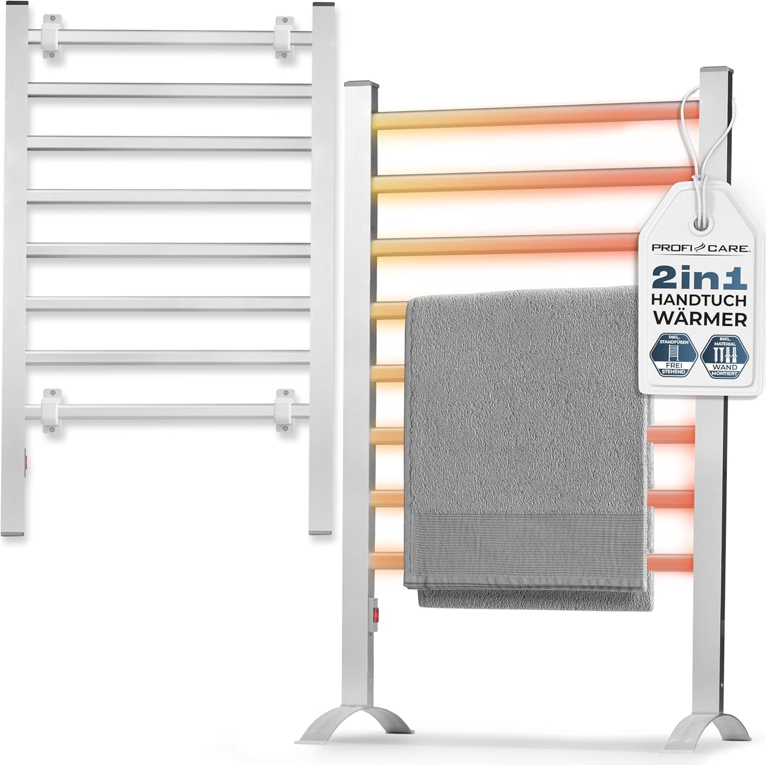 ProfiCare Electric Towel Rail No-Drill 125W Wall-Mount & Stand