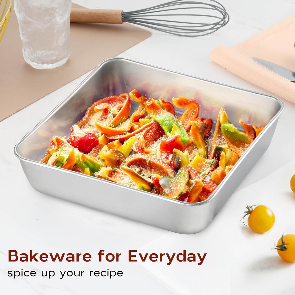 Onader Square Cake Brownie Baking Pan with Lid Stainless Steel Lasagna Pan