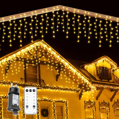 MAGGIFT 10m 400 LED Icicle String Lights Indoor Outdoor Christmas Decoration with Remote Timer 8 Modes IP44 Waterproof Warm White