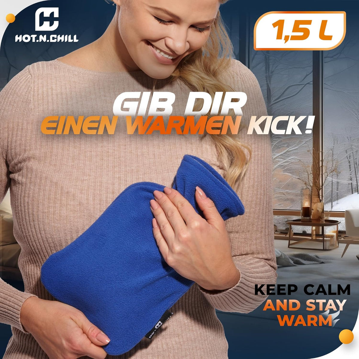 HOT.N.CHILL 1.5L Leak-Proof Natural Rubber Hot Water Bottle with Cover