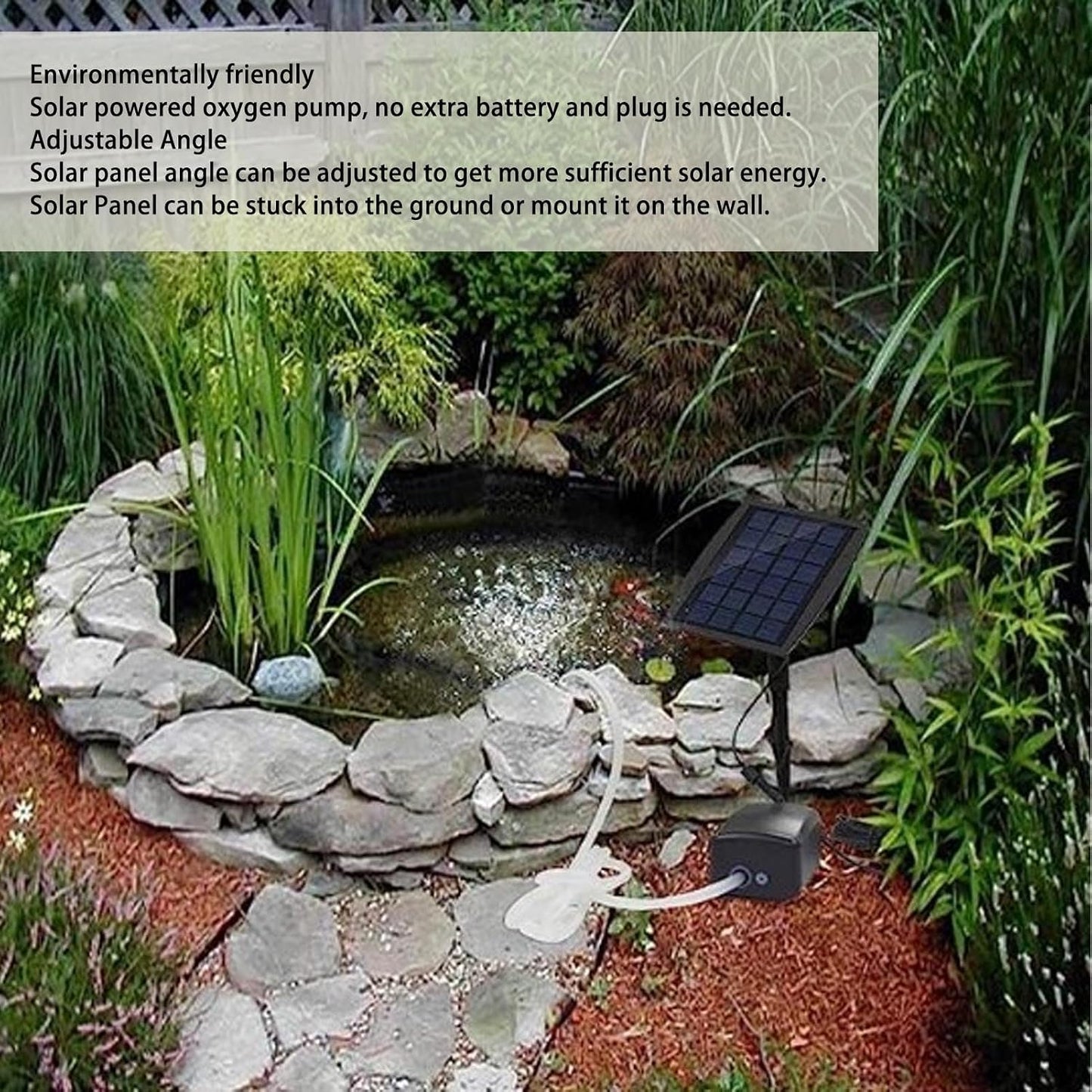 Maxmartt Solar Powered Air Pump Kit 6V 4W Adjustable Angle 3 Modes for Fish Tank Pond