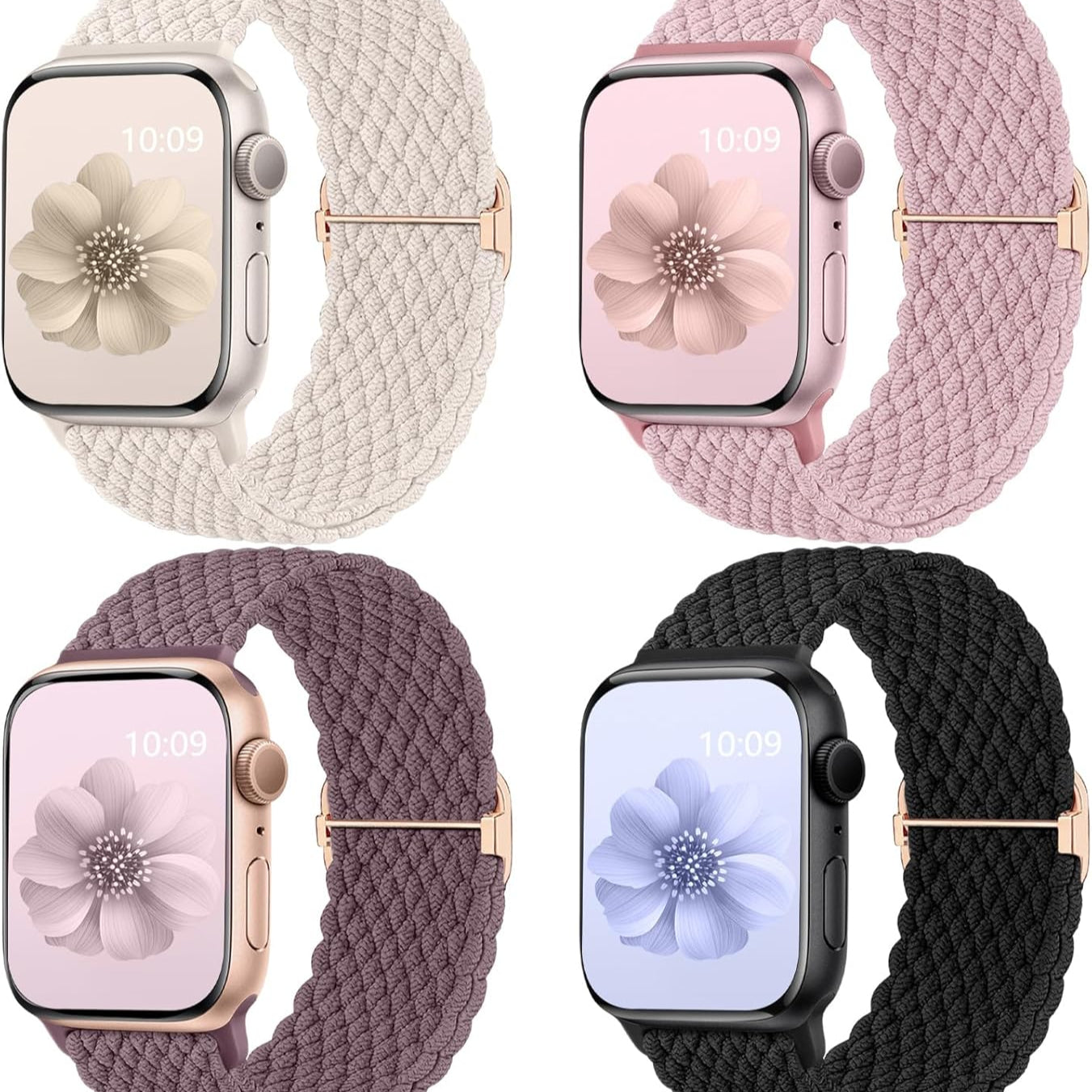 Mastten 4-Pack Nylon Braided Apple Watch Bracelet Colorful Breathable Adjustable