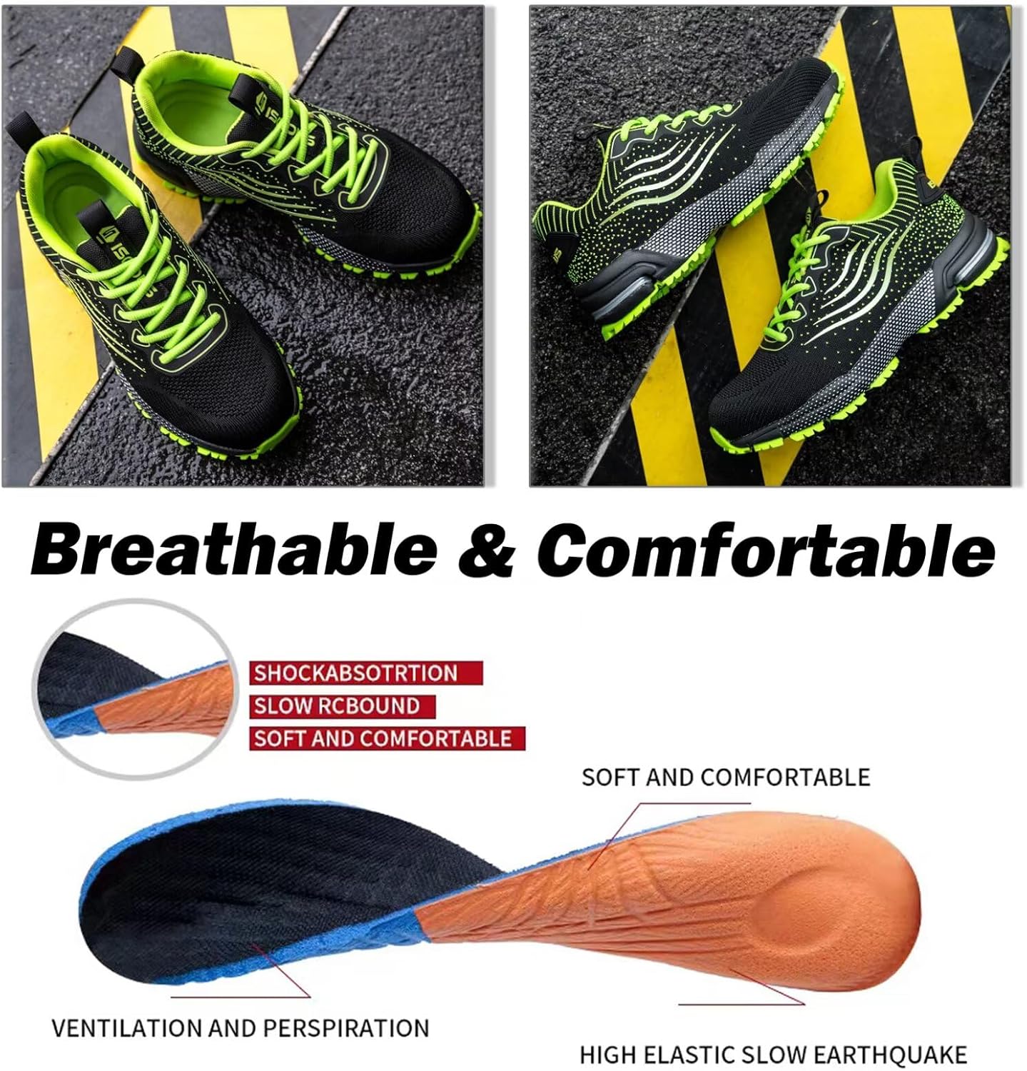 CYKYGGO Lightweight Steel Toe Safety Shoes for Men and Women
