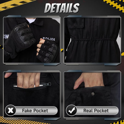 Ulikey Men's Tactical SWAT Jumpsuit with Cap, Sunglasses, Gloves