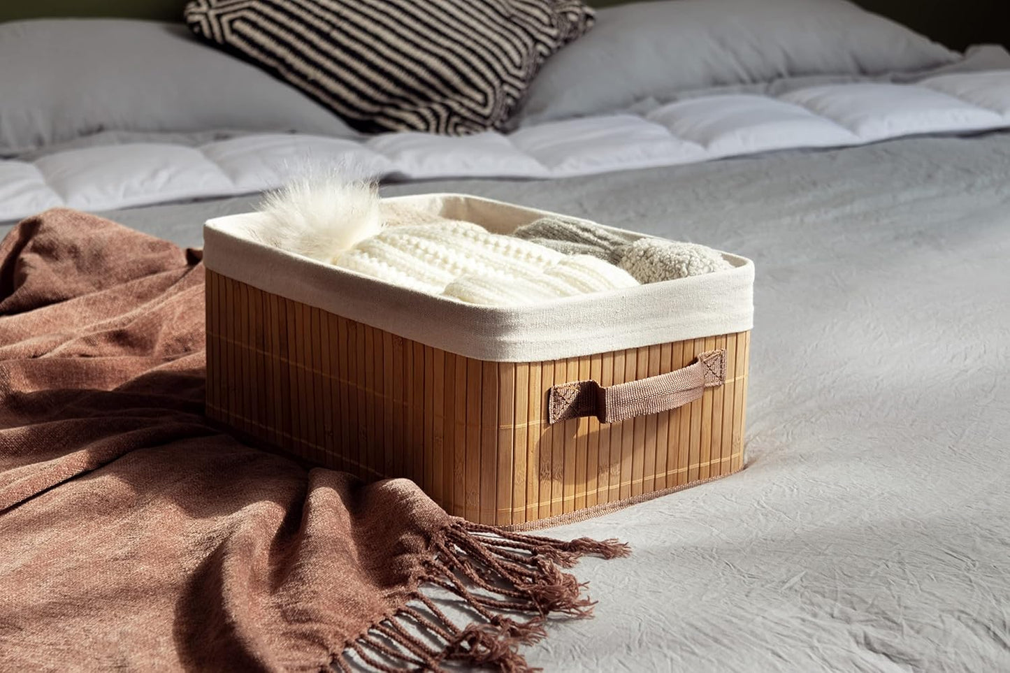 Compactor Natural Bamboo & Metal Foldable Rectangular Laundry Basket