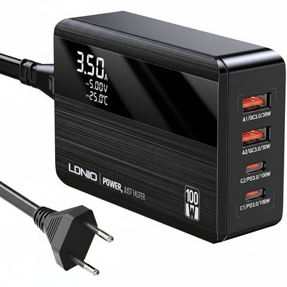 LDNIO A4809C 100W GaN 4-Port USB C Wall Charger with PD3.0 QC4.0 Multiport PPS Fast Charging Station Black