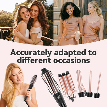 MAX-T 5-in-1 Interchangeable Curling Wand Set with Ceramic Tourmaline Barrels