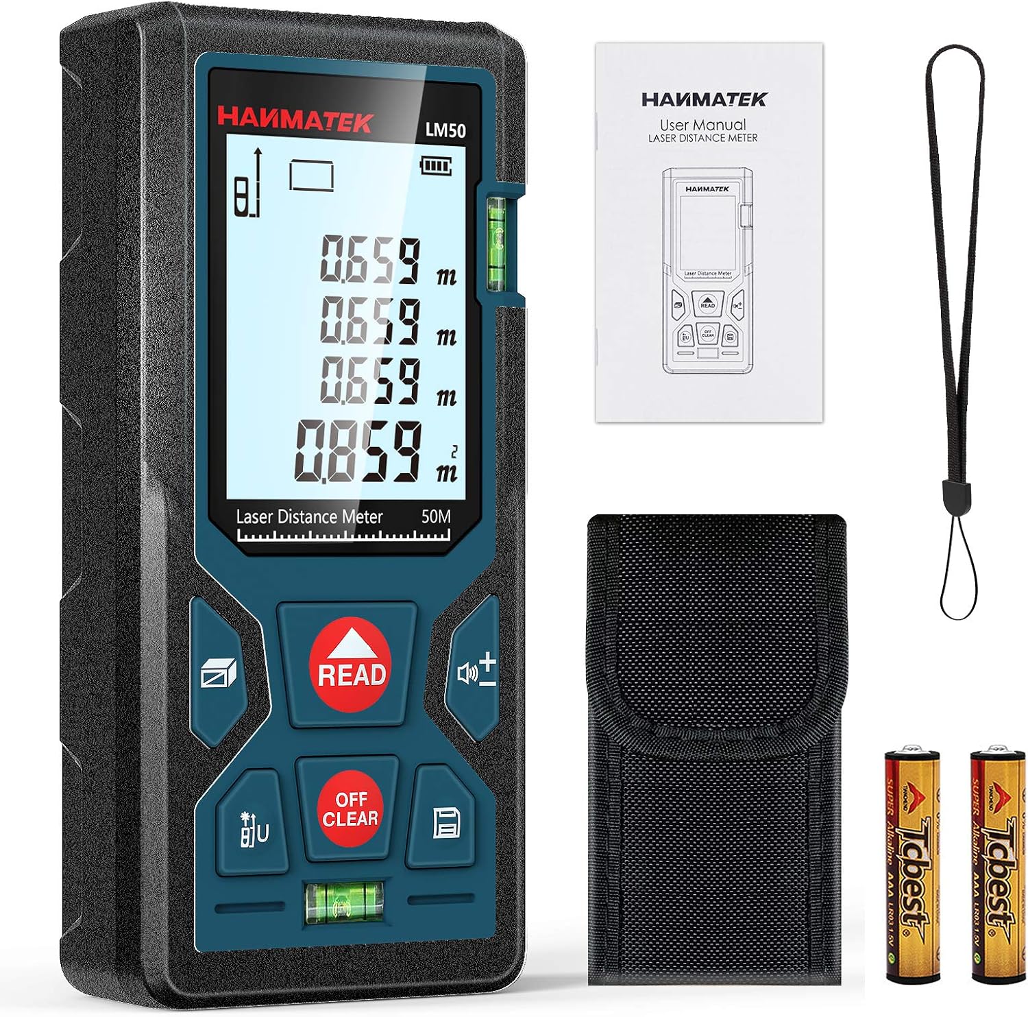 HANMATEK LM50 Digital Laser Rangefinder: Precision Distance, Area, Volume Measurement Tool