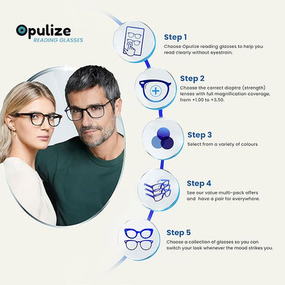 OPULIZE Met Blue Light Reading Glasses – Slim Round