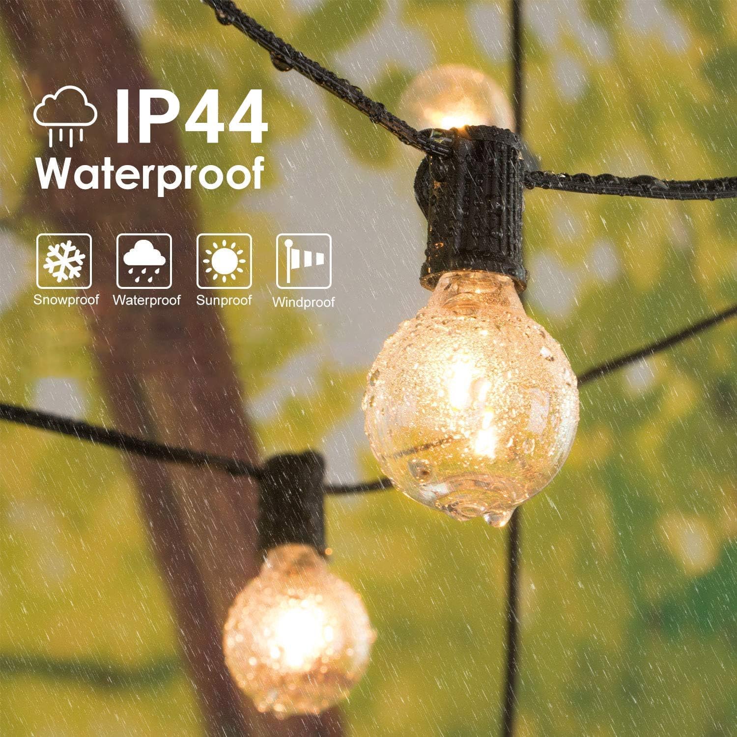 Avoalre 18+3M Outdoor String Lights 30+3 LED G40 Bulbs 8 Modes Timer IP44 Waterproof Warm White