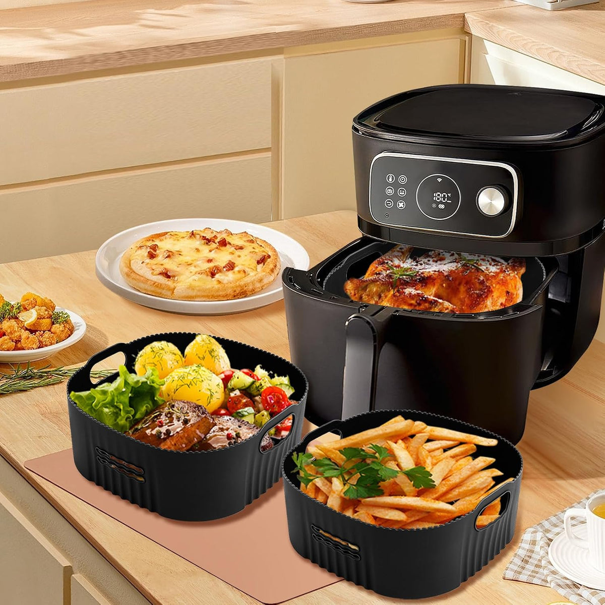YINGRACE Y009 Silicone Air Fryer Liners 22cm Black 2-Pack