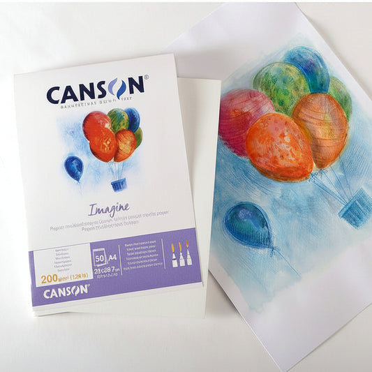 Canson Imagine Mixed Media 200gsm Paper A4 Pad 50 Sheets Pure White