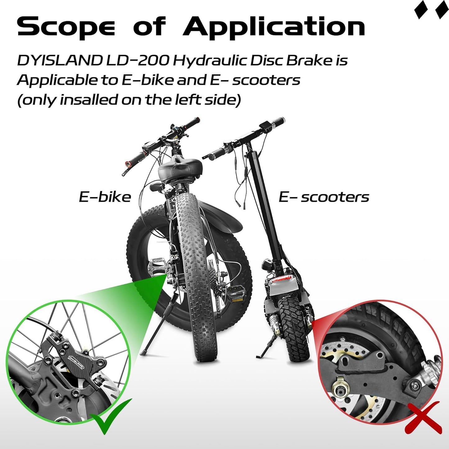 LD-200 2-Pistons Hydraulic Disc Brake Set for E‑Bike Front Left Side