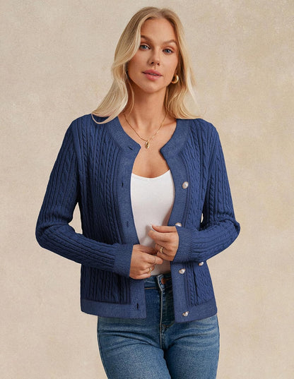 GRACE KARIN Women's Cable Knit Long Sleeve Button-Down Cardigan