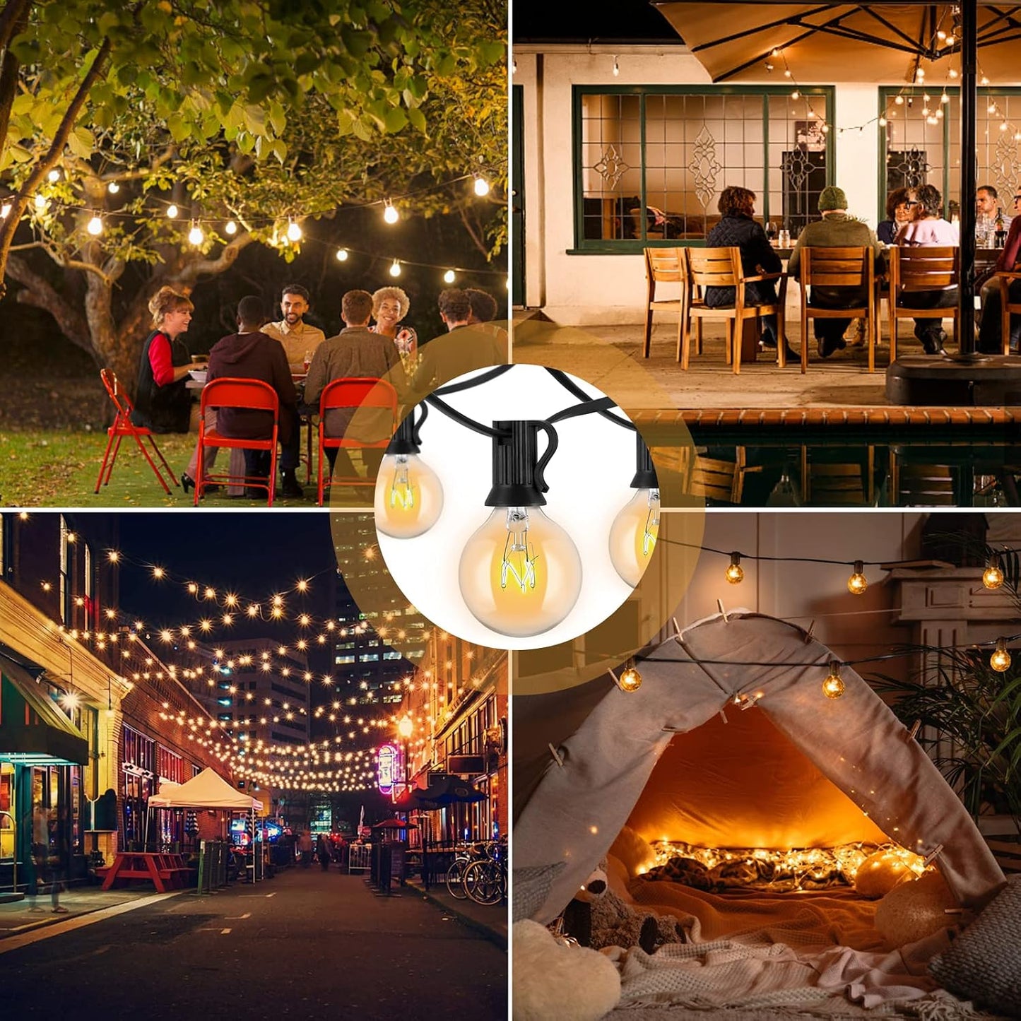 Bomkim G40 Outdoor String Lights 9.5m 25+4 Bulbs IP45 Waterproof Warm White