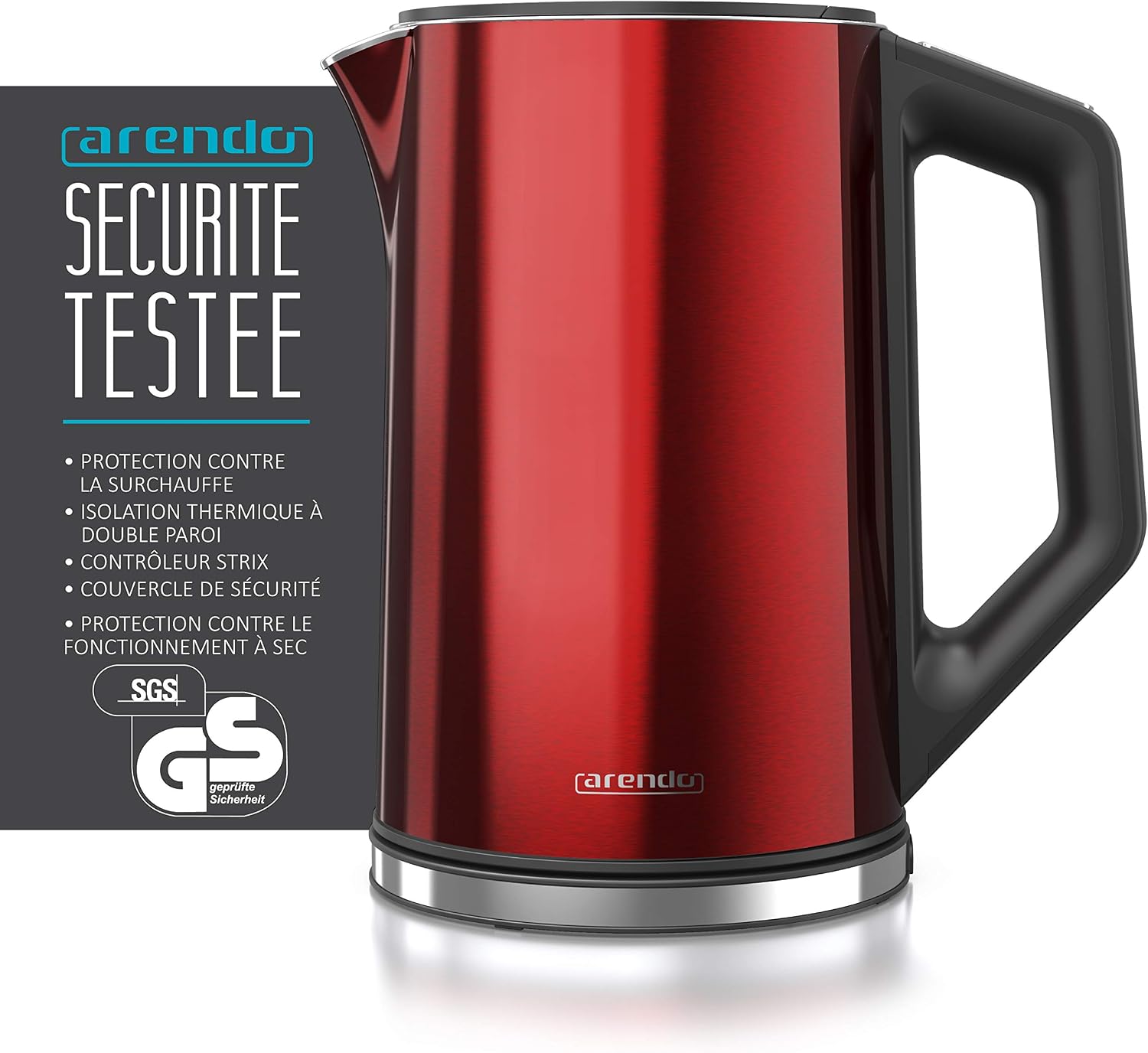 Arendo Stainless Steel Electric Kettle, 1.5L, Crimson Red, Temperature Control