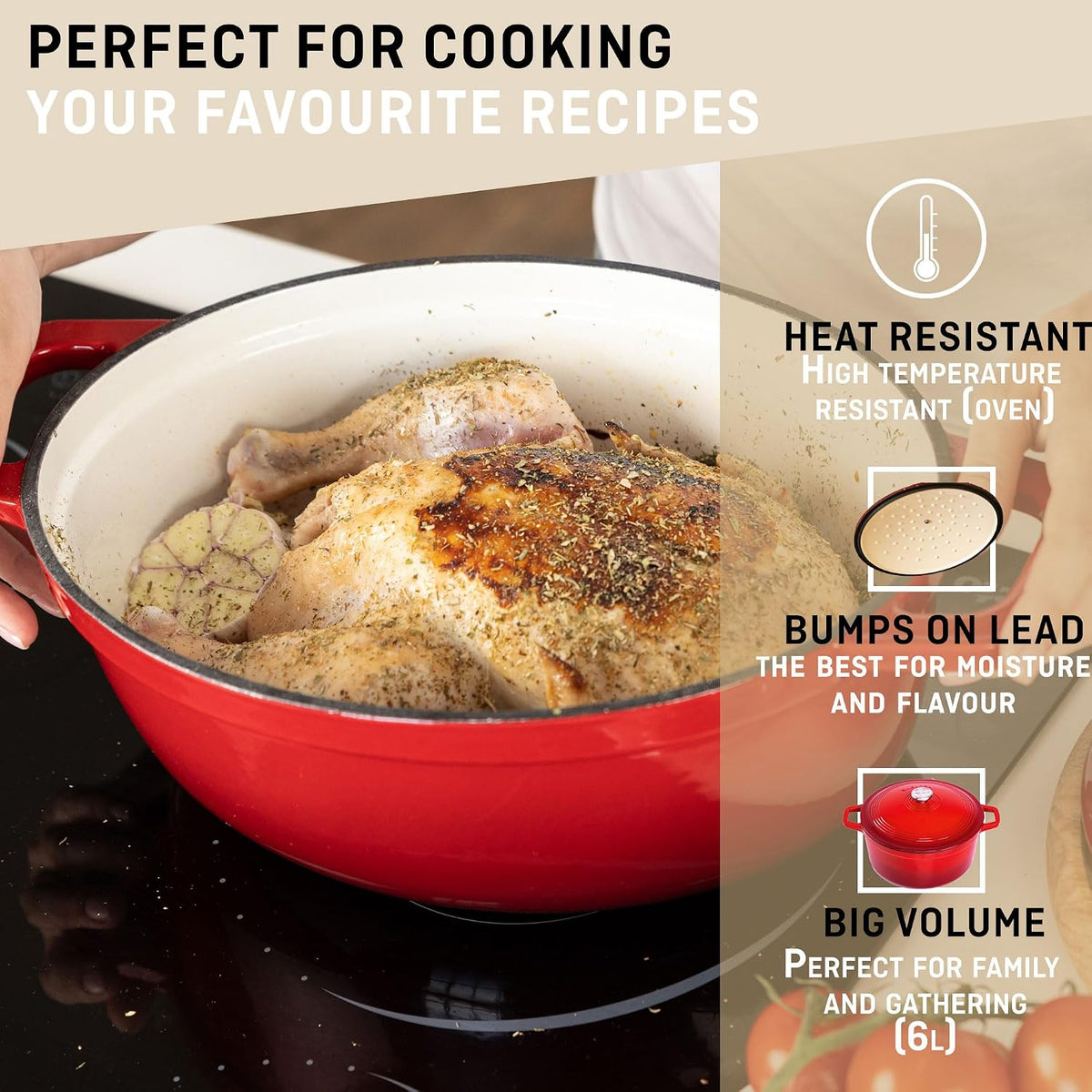 VeoHome Dutch Oven Red 6L