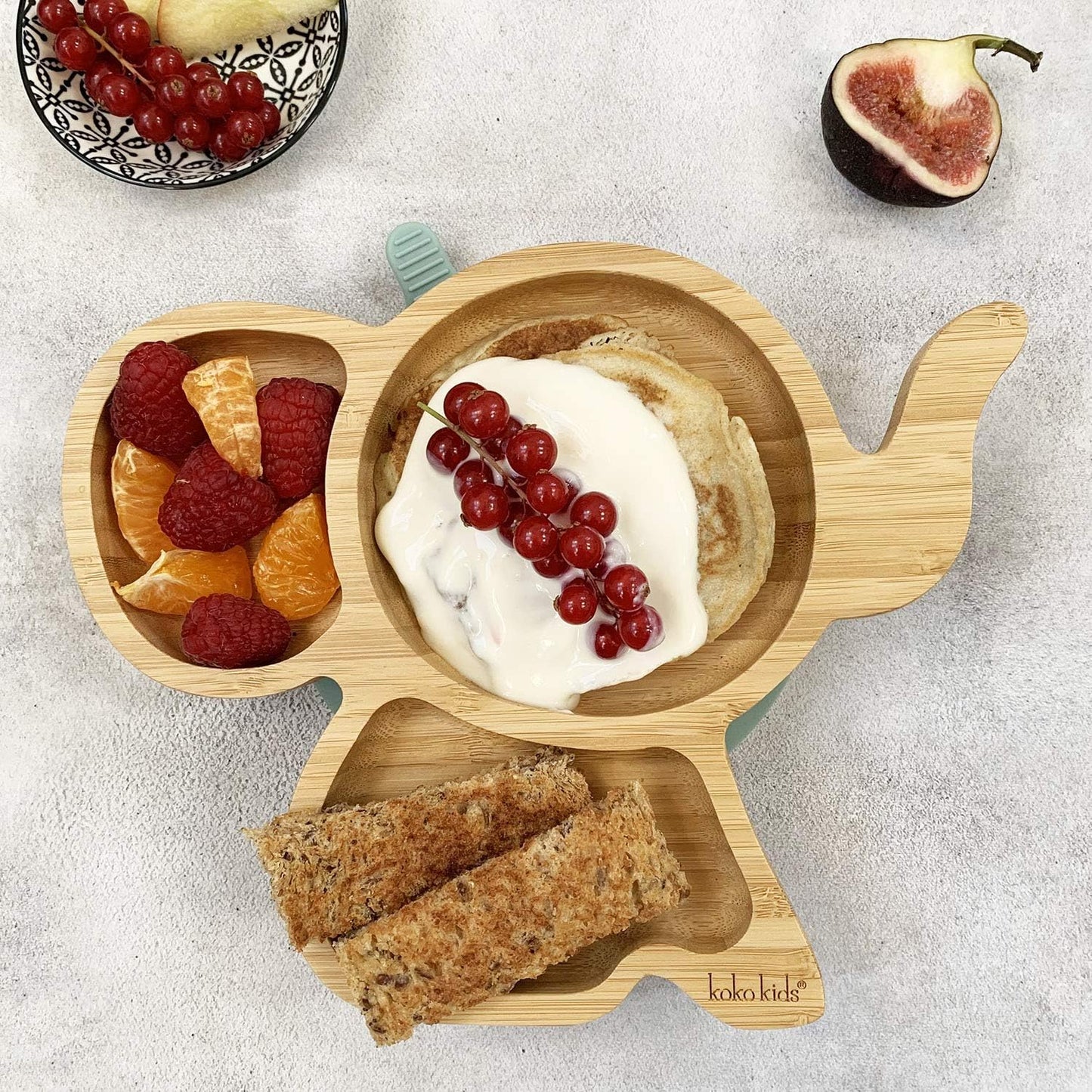 Koko Kids Elephant Suction Plate Natural Bamboo Mint