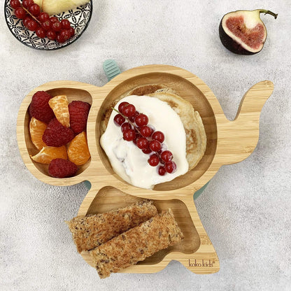 Koko Kids Elephant Suction Plate Natural Bamboo Mint