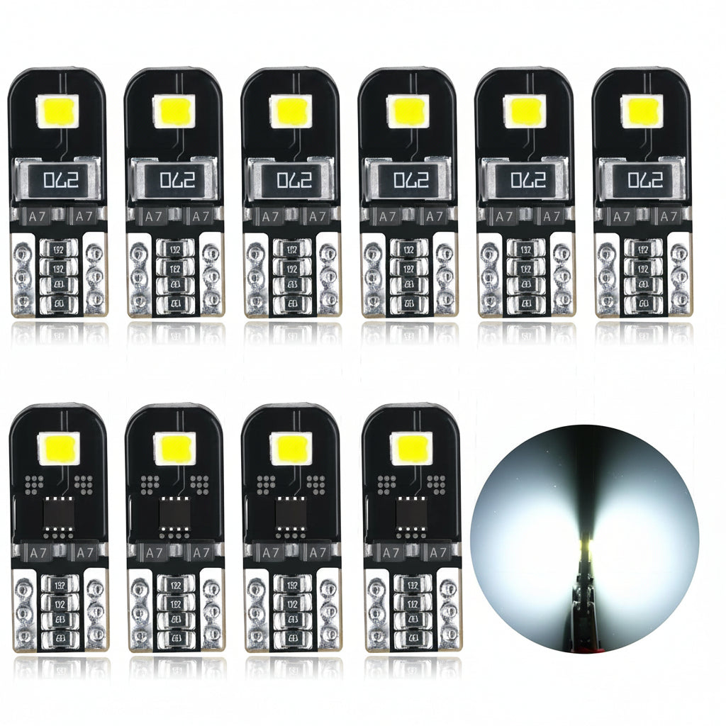 AGLINT 10X T10 W5W Canbus Error-Free LED Bulbs 2SMD Super Bright 194 2825 168 Wedge for Car Interior Dome Map Door Side Marker License Plate Lights 6500K Xenon White