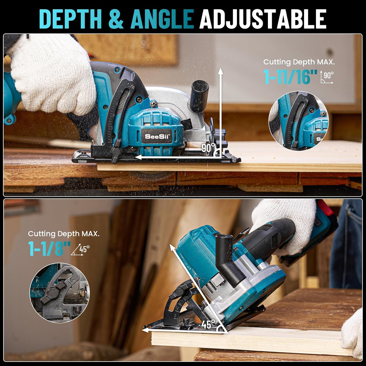 Seesii Mini 4.5" Cordless Circular Saw Kit with Battery