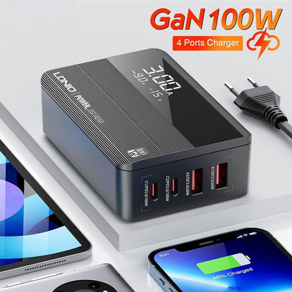 LDNIO A4809C 100W GaN 4-Port USB C Wall Charger with PD3.0 QC4.0 Multiport PPS Fast Charging Station Black