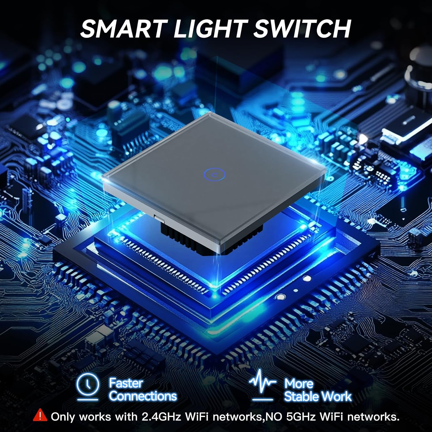 BSEED Smart Light Switch 1 Gang 1 Way Wi-Fi Touch Compatible with Alexa Google Home Grey