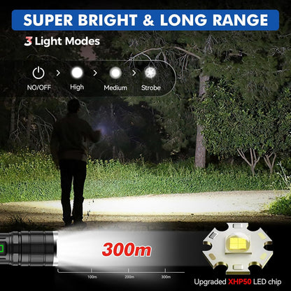 GEARLITE GR2000 Rechargeable LED Flashlight 10000 Lumens 3 Modes IP65 Waterproof Zoomable