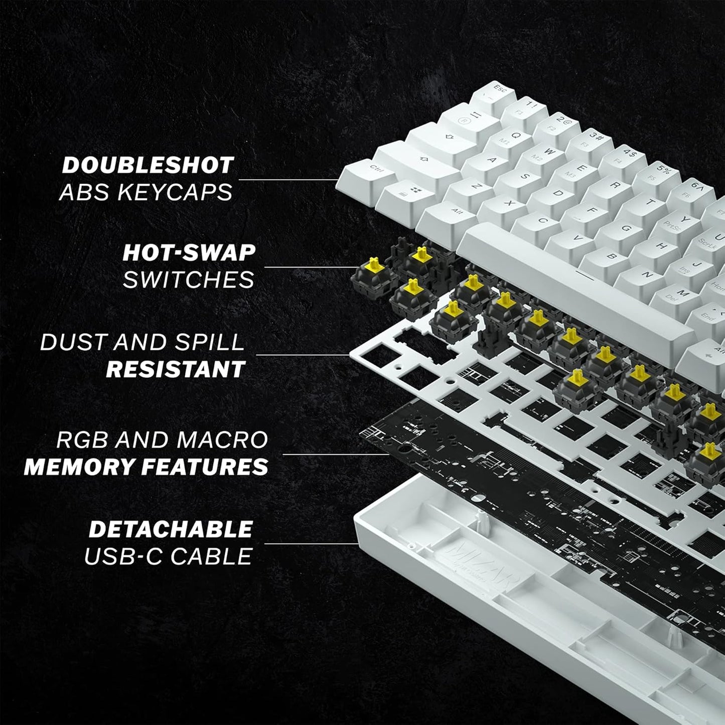 HK Gaming GK61 60% Mechanical Gaming Keyboard with RGB Backlit Hot‑Swappable Switches – White