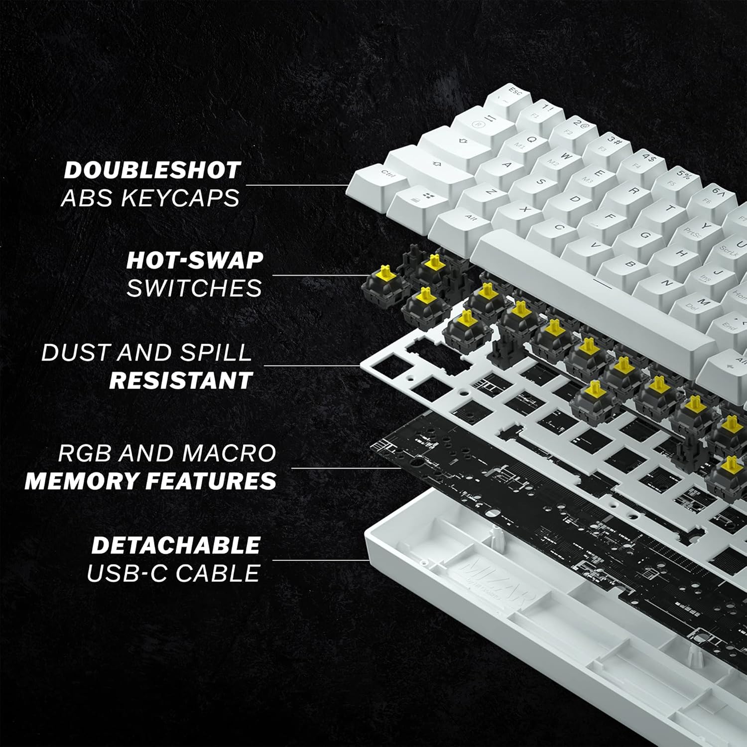 HK Gaming GK61 60% Mechanical Gaming Keyboard with RGB Backlit Hot‑Swappable Switches – White