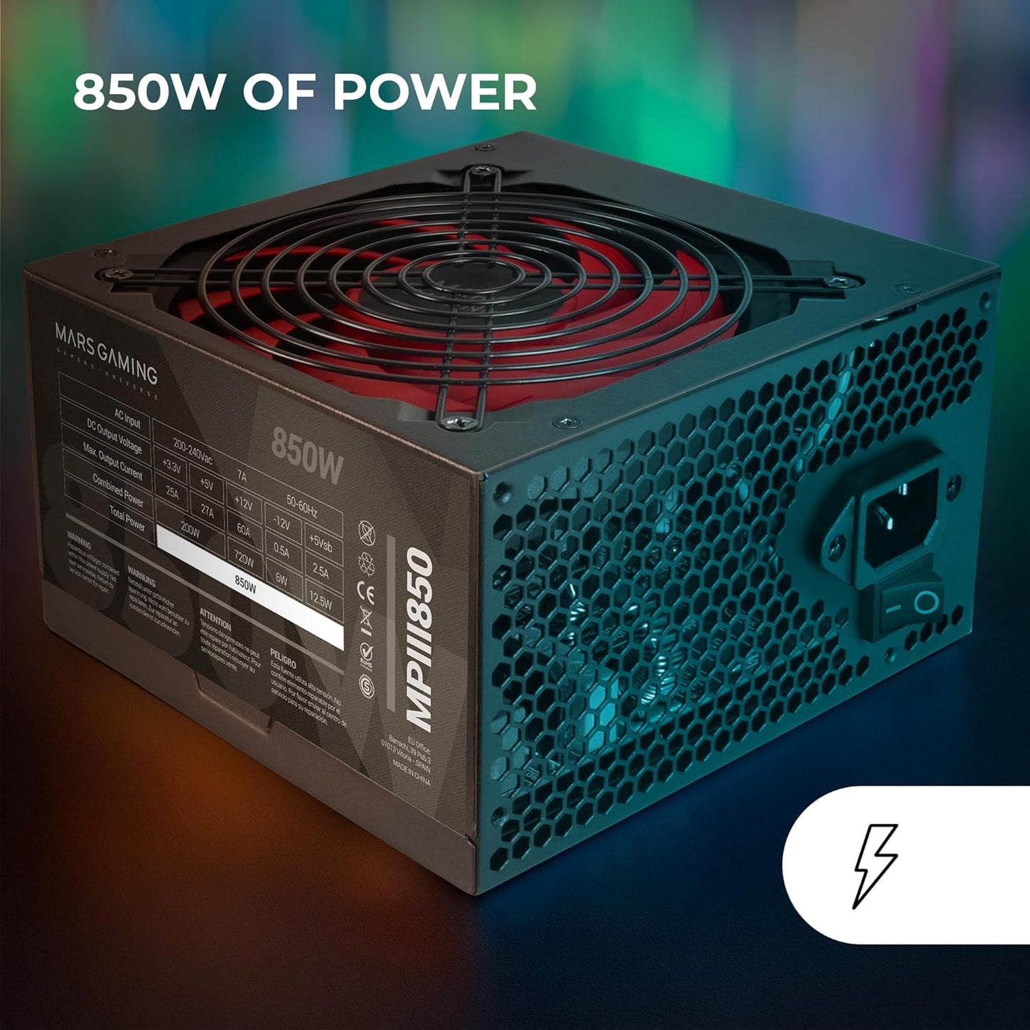 Mars Gaming MPIII850 850W Power Supply – 85% Efficient Silent Fan