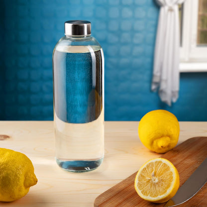 BrandPrint Eos 1 Liter Glass Bottles Set of 6 with Silver Screw Caps for Drinks & Juices