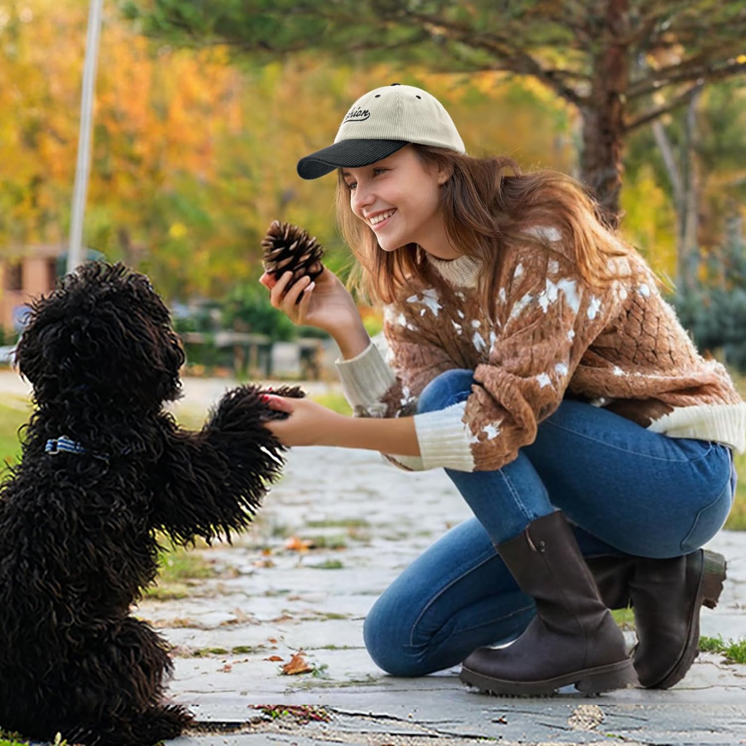 Sukeen Unisex Two-Tone Corduroy Baseball Cap Adjustable Warm Fashion Hat