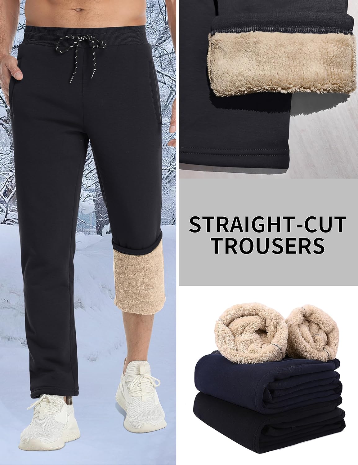 TACVASEN Men's Sherpa Lined Winter Warm Thermal Fleece Jogging Sweatpants with Pockets