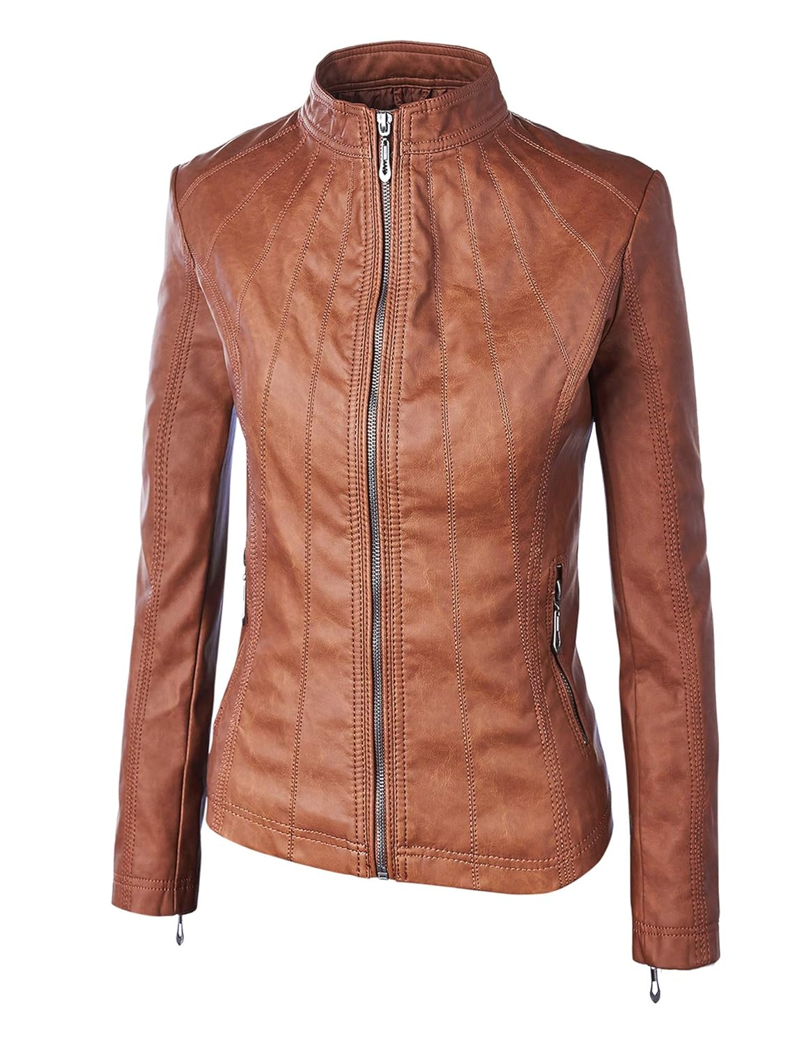 Made By Johnny Women's Panelled Faux Leather Moto Jacket