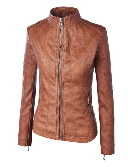 Made By Johnny Women's Panelled Faux Leather Moto Jacket