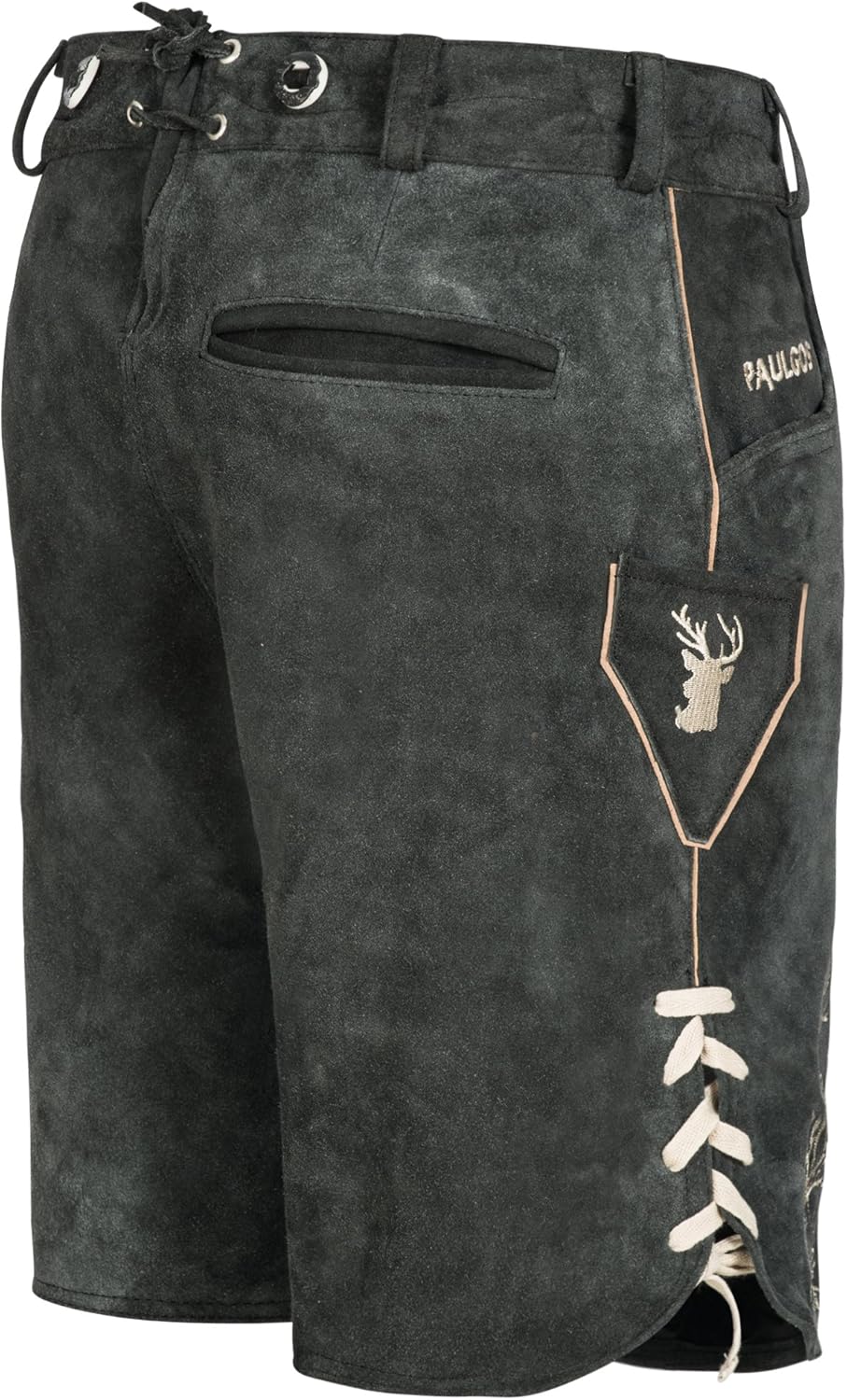 PAULGOS Men's Traditional Leather Trousers with 3D Deer Antler Embroidery