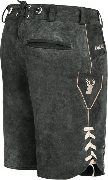 PAULGOS Men's Traditional Leather Trousers with 3D Deer Antler Embroidery