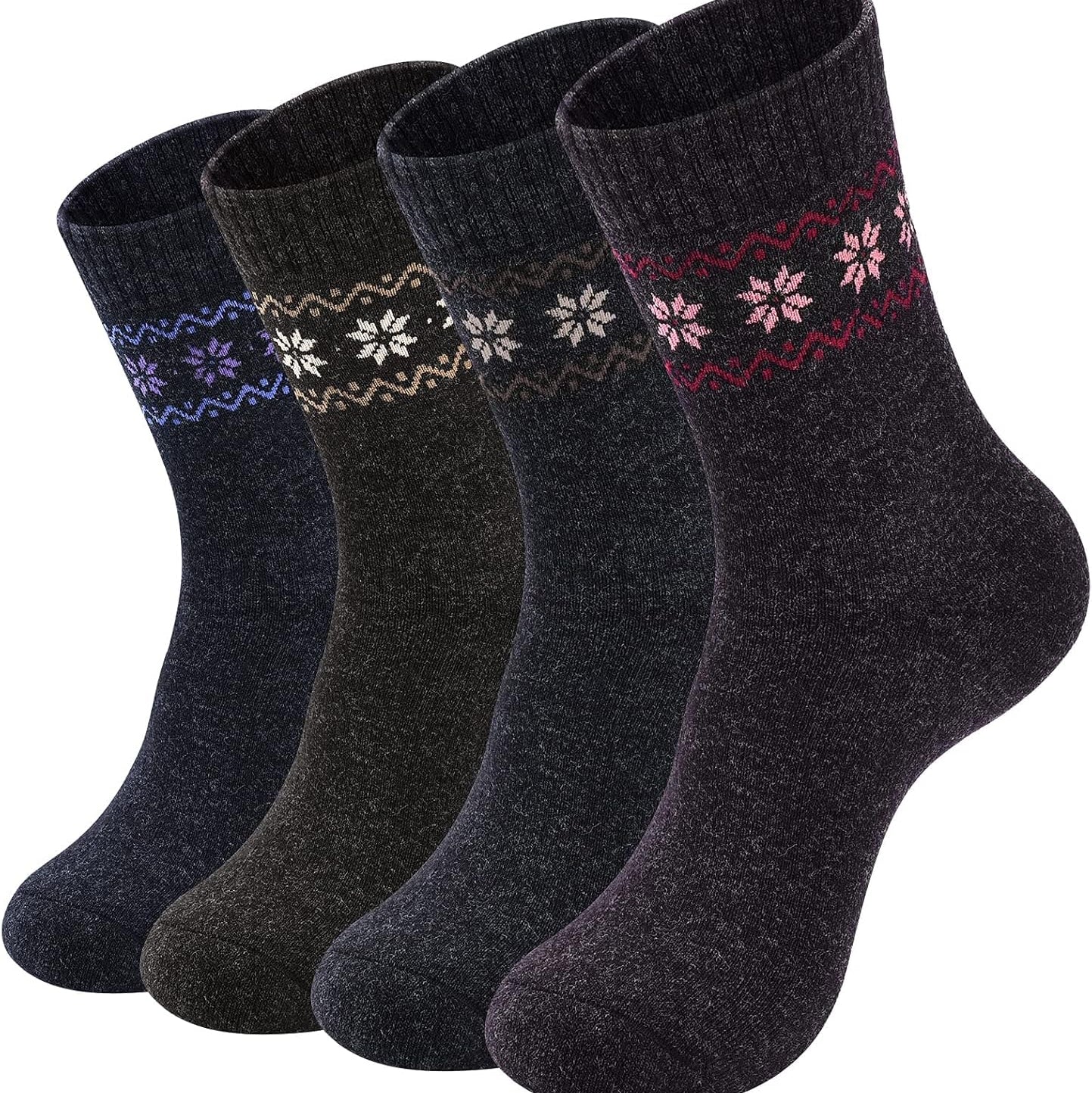 NinetoFiveLife Women's Ultra-Soft Thick Woollen Thermal Socks 4-Pair Pack