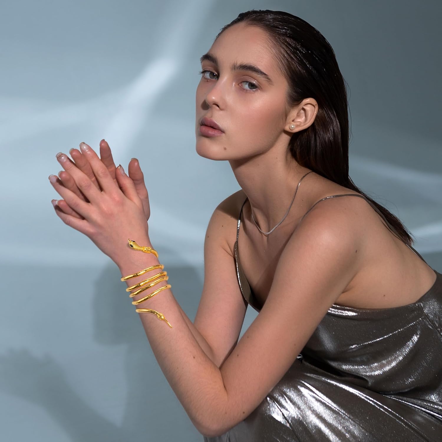 Spooktacular Creations Gold Snake Arm Cuff: Flexible Halloween Bracelet for Adults and Kids