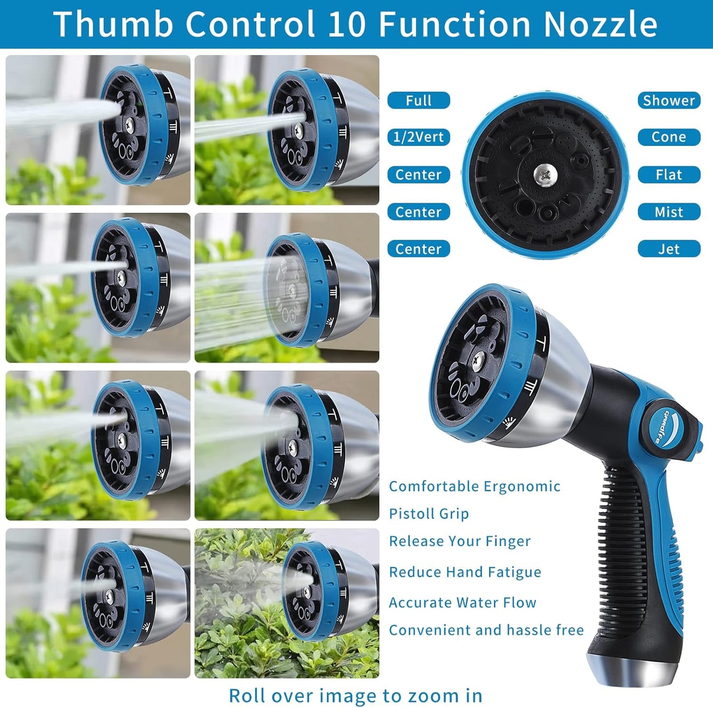 GARDIFE Expandable 15m Garden Hose with 10-Nozzle Brass Connectors