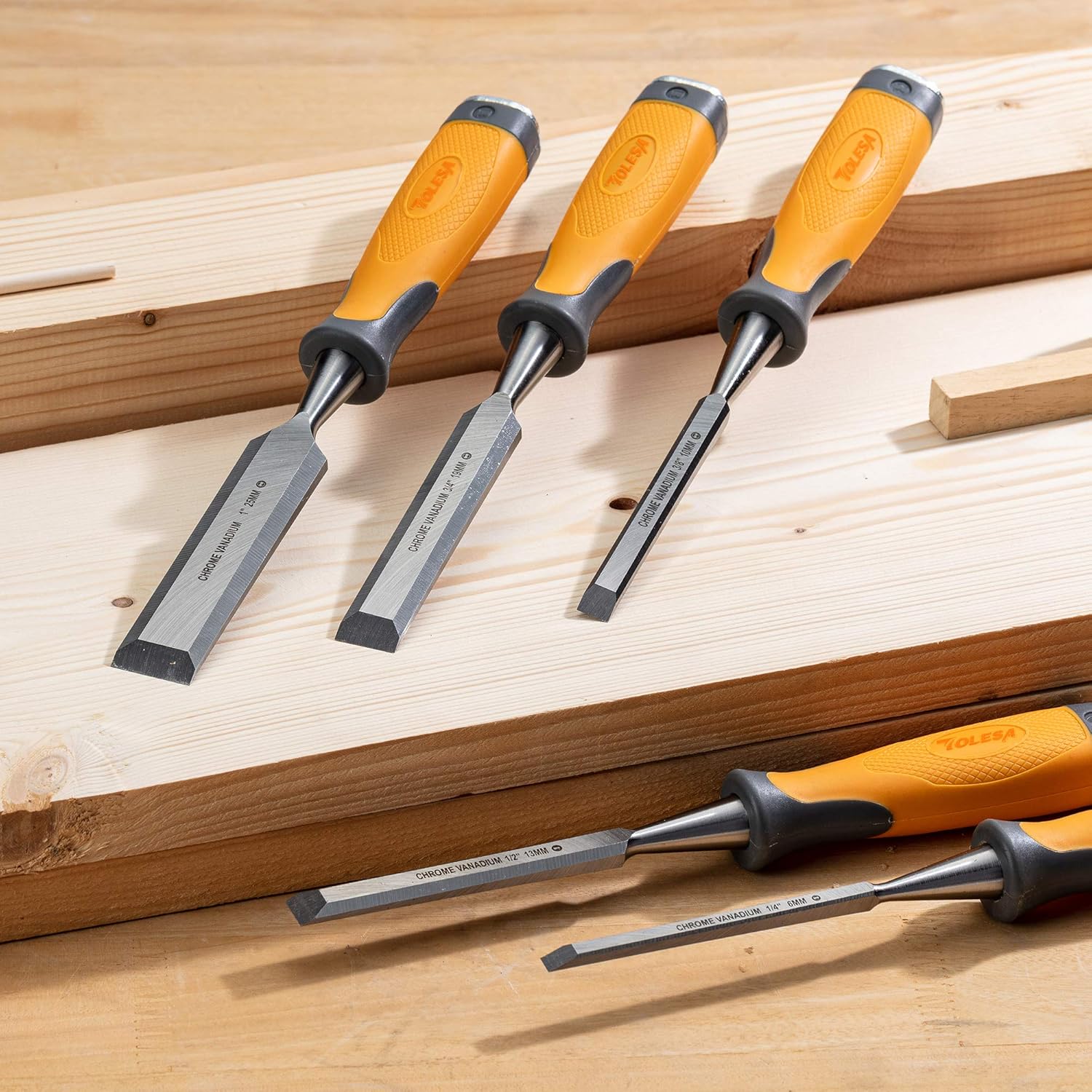 TOLESA 5-Piece Wood Chisel Set Cr-V Steel Soft Grip