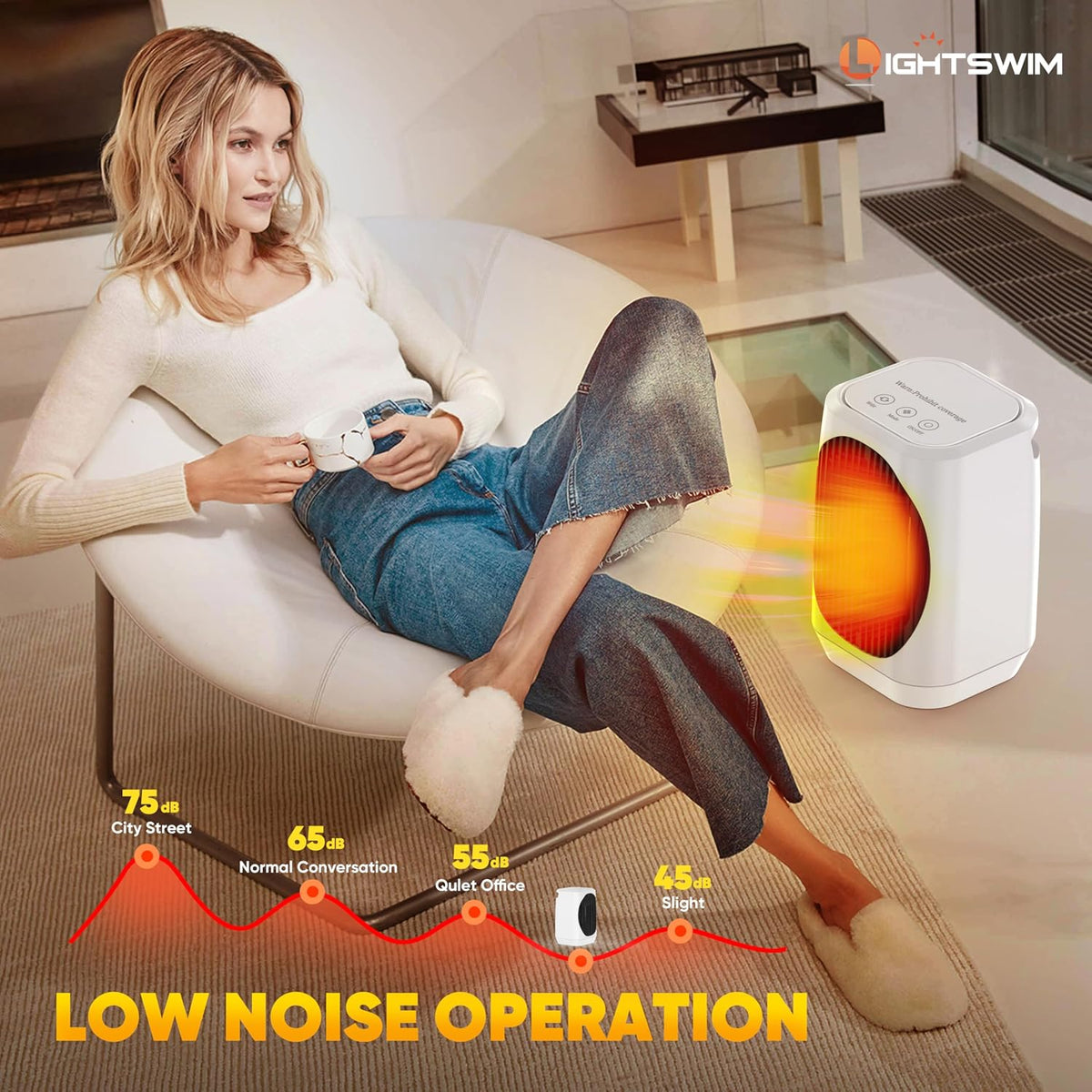 Lightswim QN02 Oscillating Ceramic Fan Heater 1200W White
