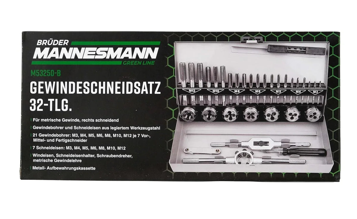 Mannesmann 32-Piece Heavy-Duty Thread Cutting Tool Set, Metal Case - Gomix Brands Outlet