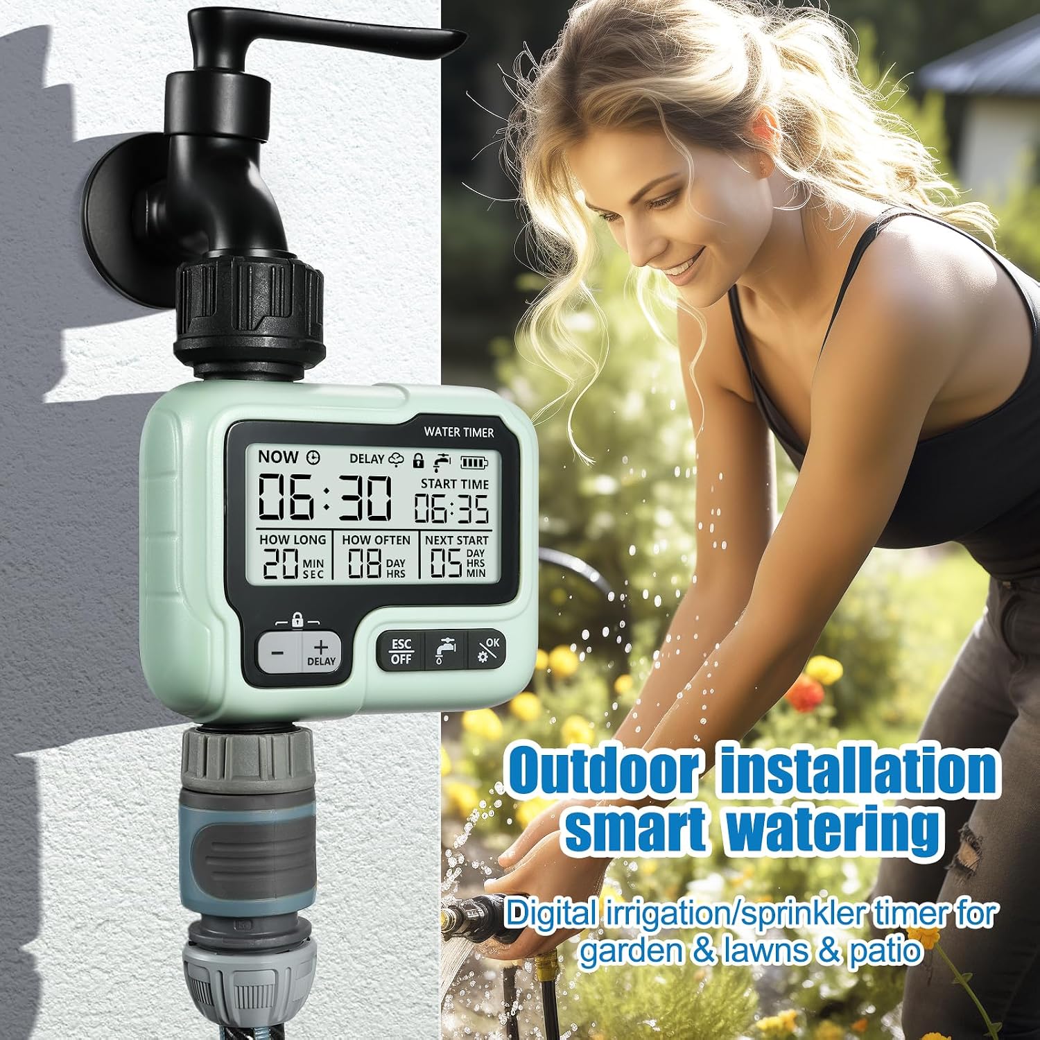 CROSOFMI HCT-322 Watering Timer Programmable Garden Hose Faucet with Rain Delay