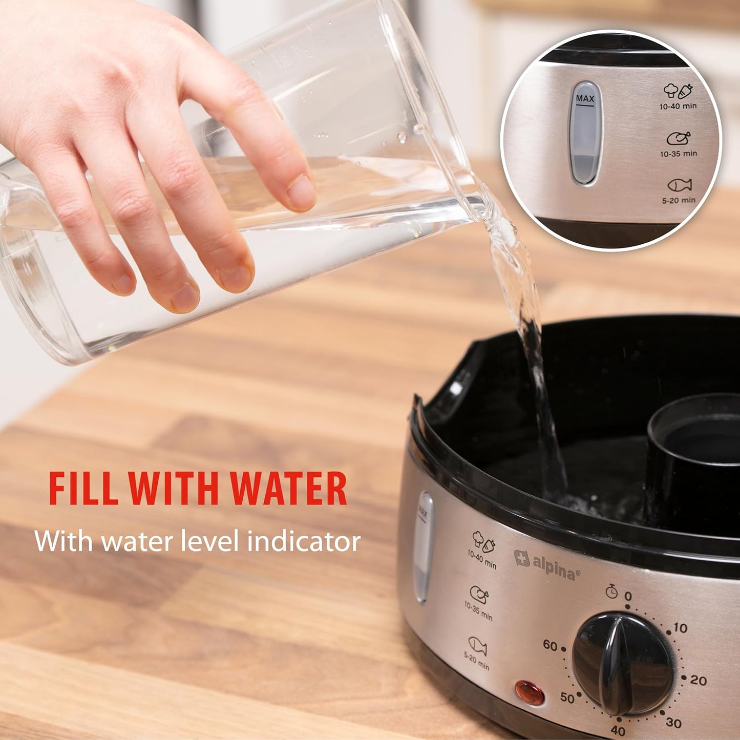 Alpina Food Steamer 230V 800W 3-Layer 9L Grey