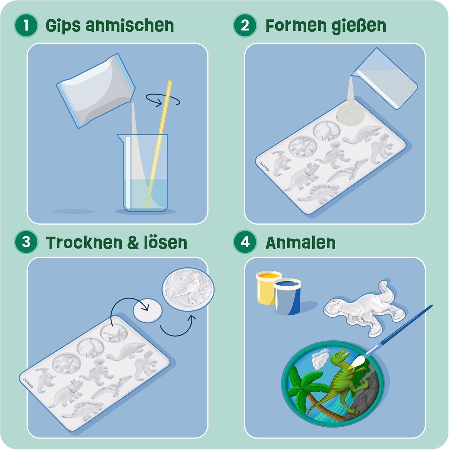 Smowo 10-Piece Dinosaur Plaster Casting & Painting Kit