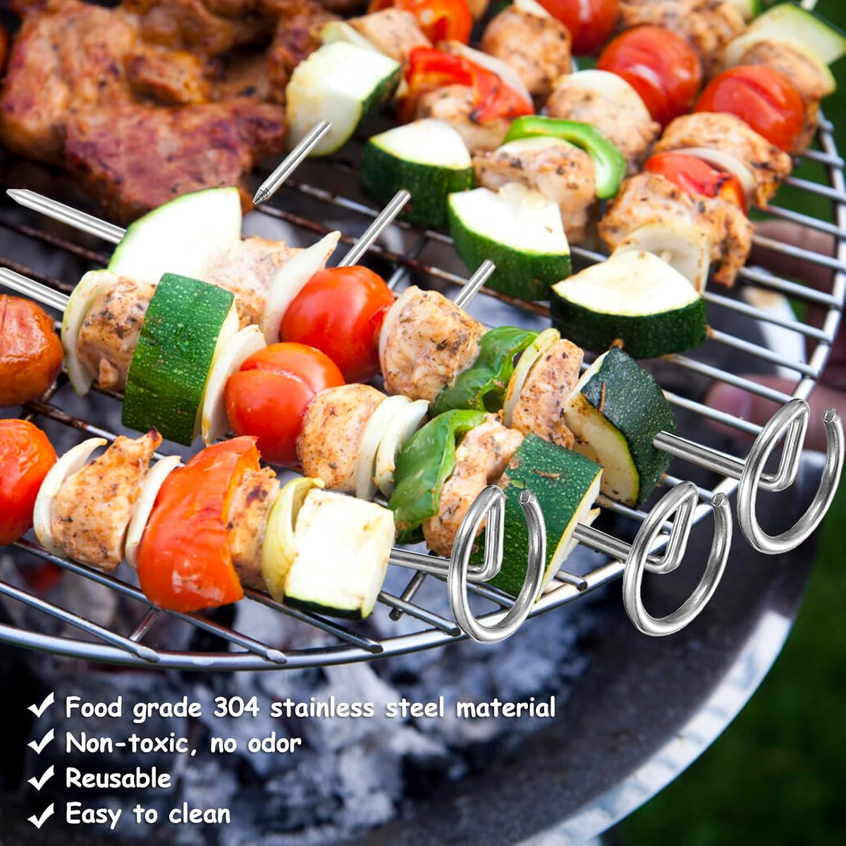 MeiHongJiaYe 15 Pack Stainless Steel Barbecue Skewers